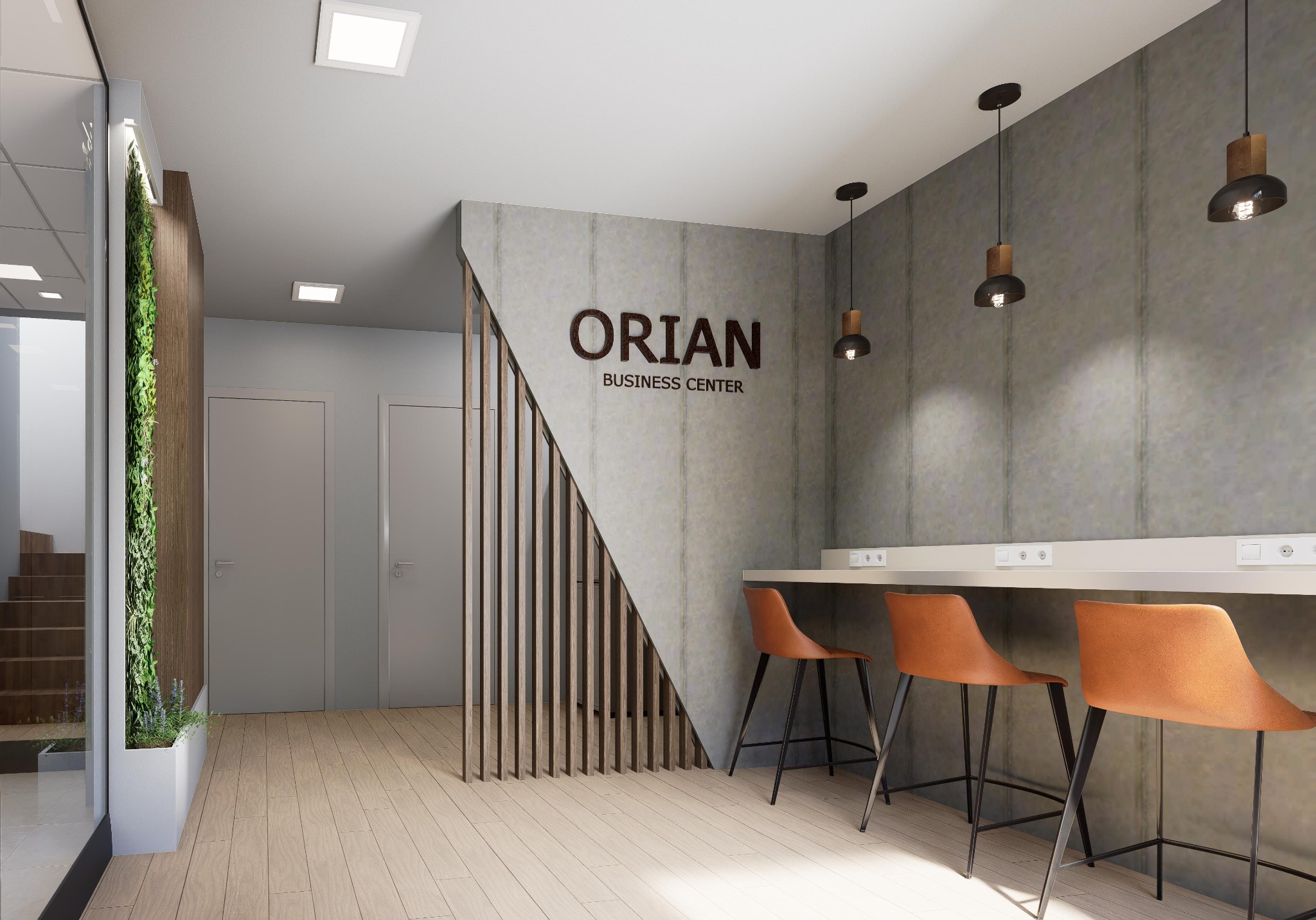 Render de zona común de ORIAN Business Center